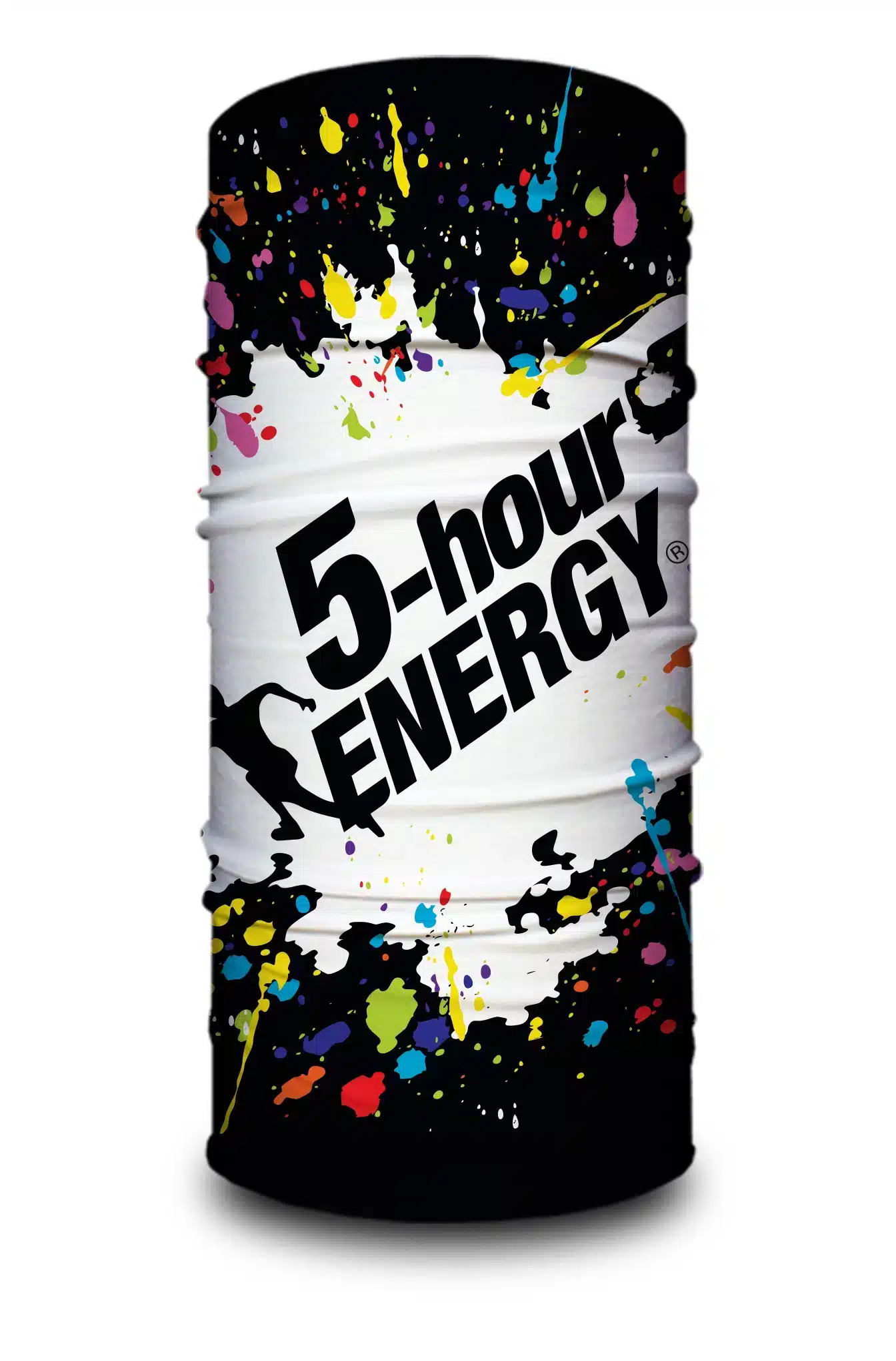 A image of a neck gaiter featuring custom art done for the 5-Hour Energy brand