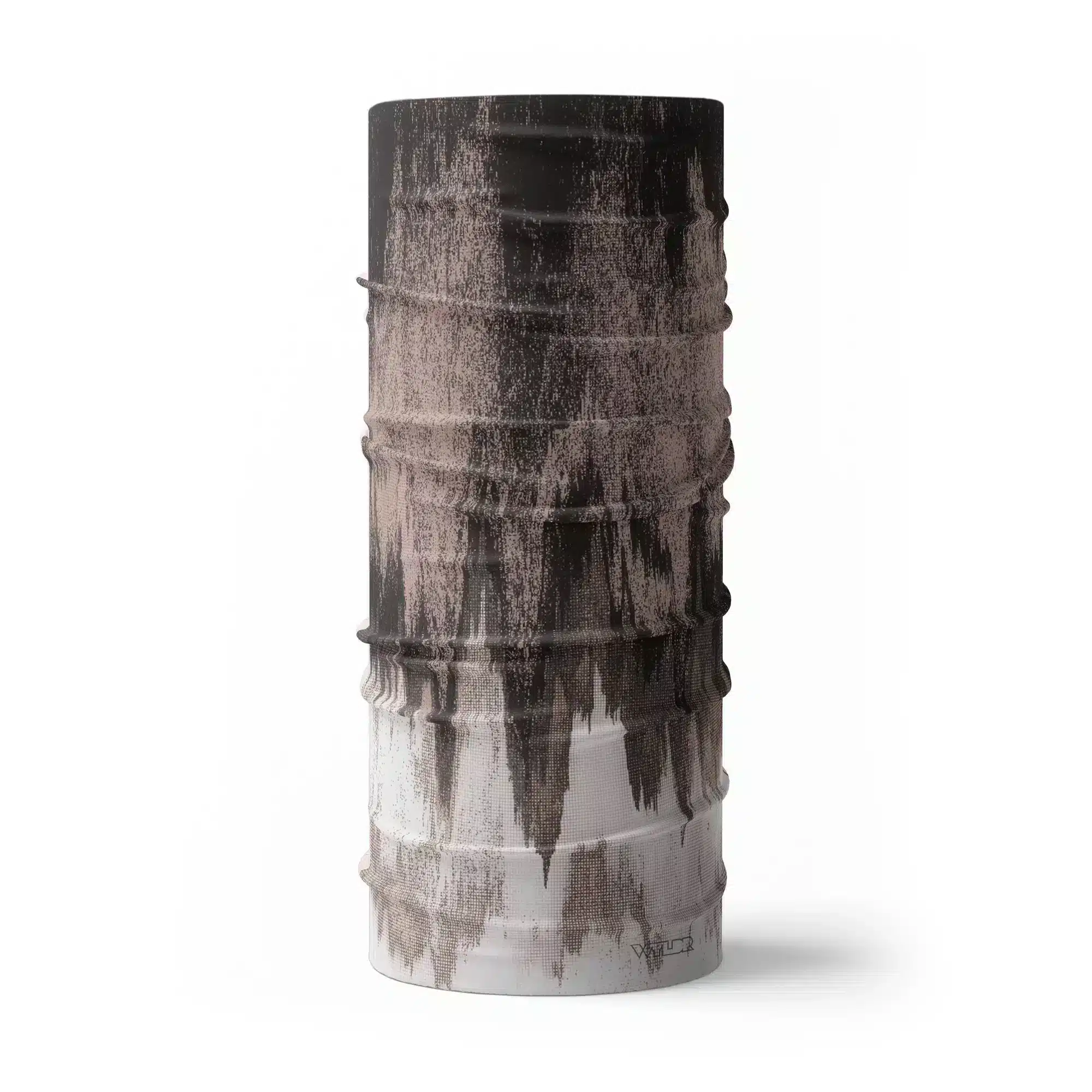 image of a tubular neck gaiter. the design mimics what might be seen on a depth finder and features four colors (coal, putty, cedar, dune)
