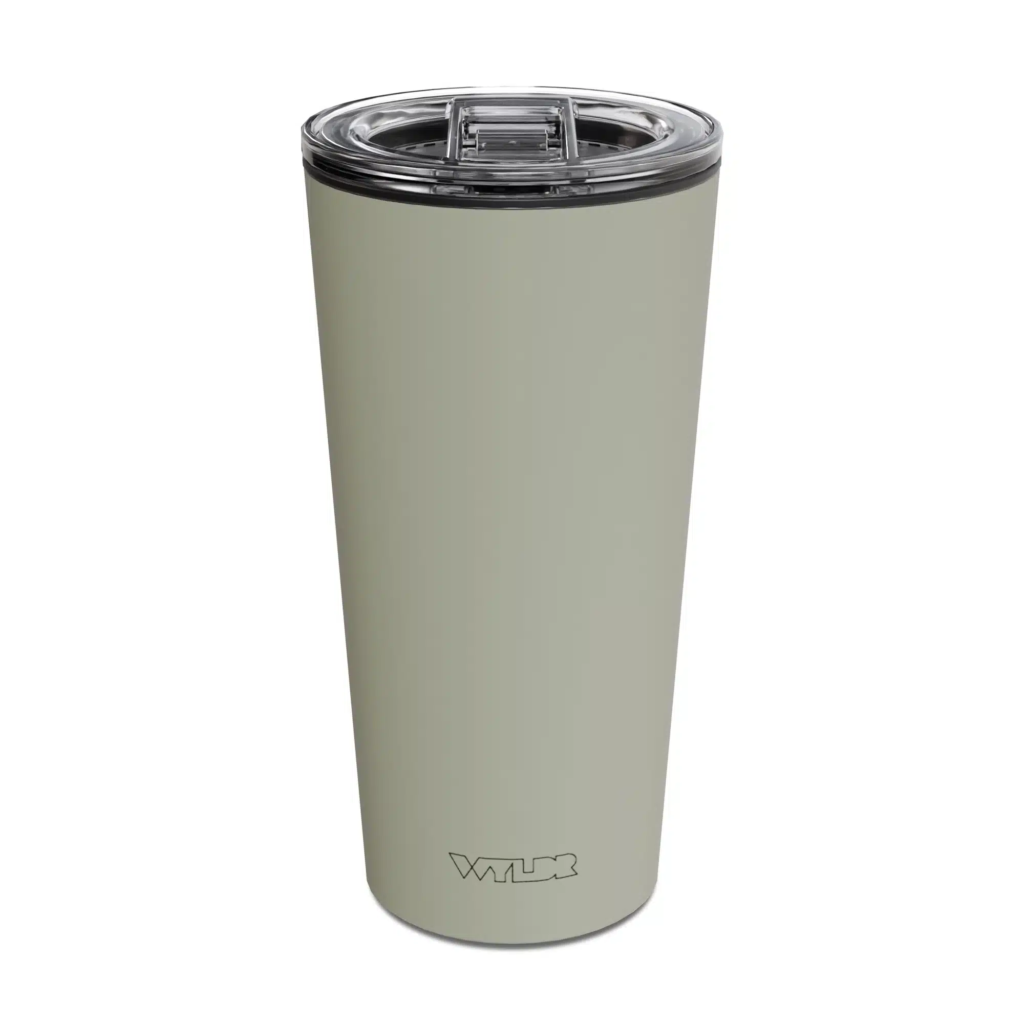 (DT) DUUN Tumbler | Sage an image of a 15 oz tumbler with a glass insert and BPA-free lid made of Tritan plastic. The shell is in a green color called Sage and has the brand name Wyldr engraved at the bottom.