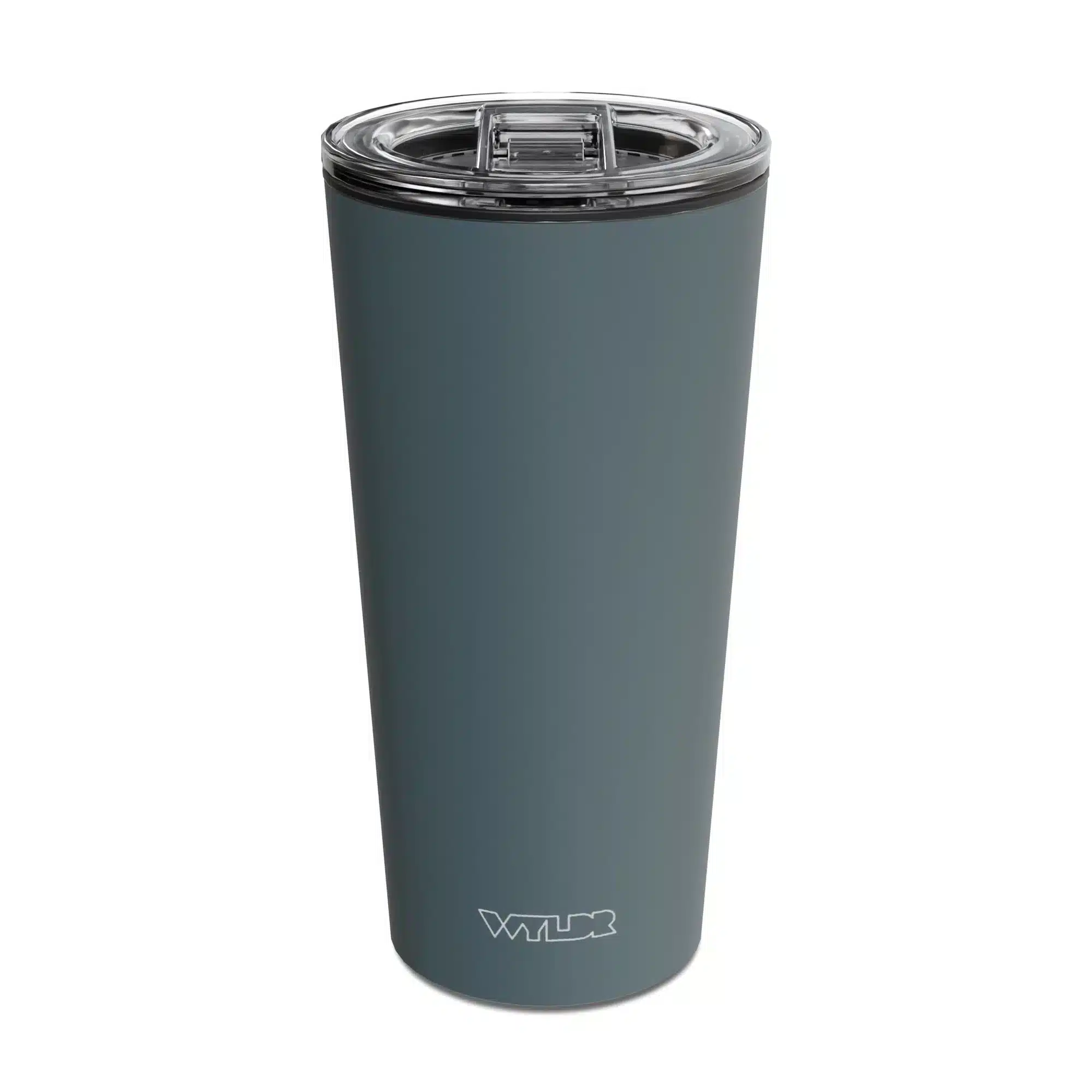 (DT) DUUN Tumbler | Slate an image of a 15 oz tumbler with a glass insert and BPA-free lid made of Tritan plastic. The shell is in a green color called Slate and has the brand name Wyldr engraved at the bottom.