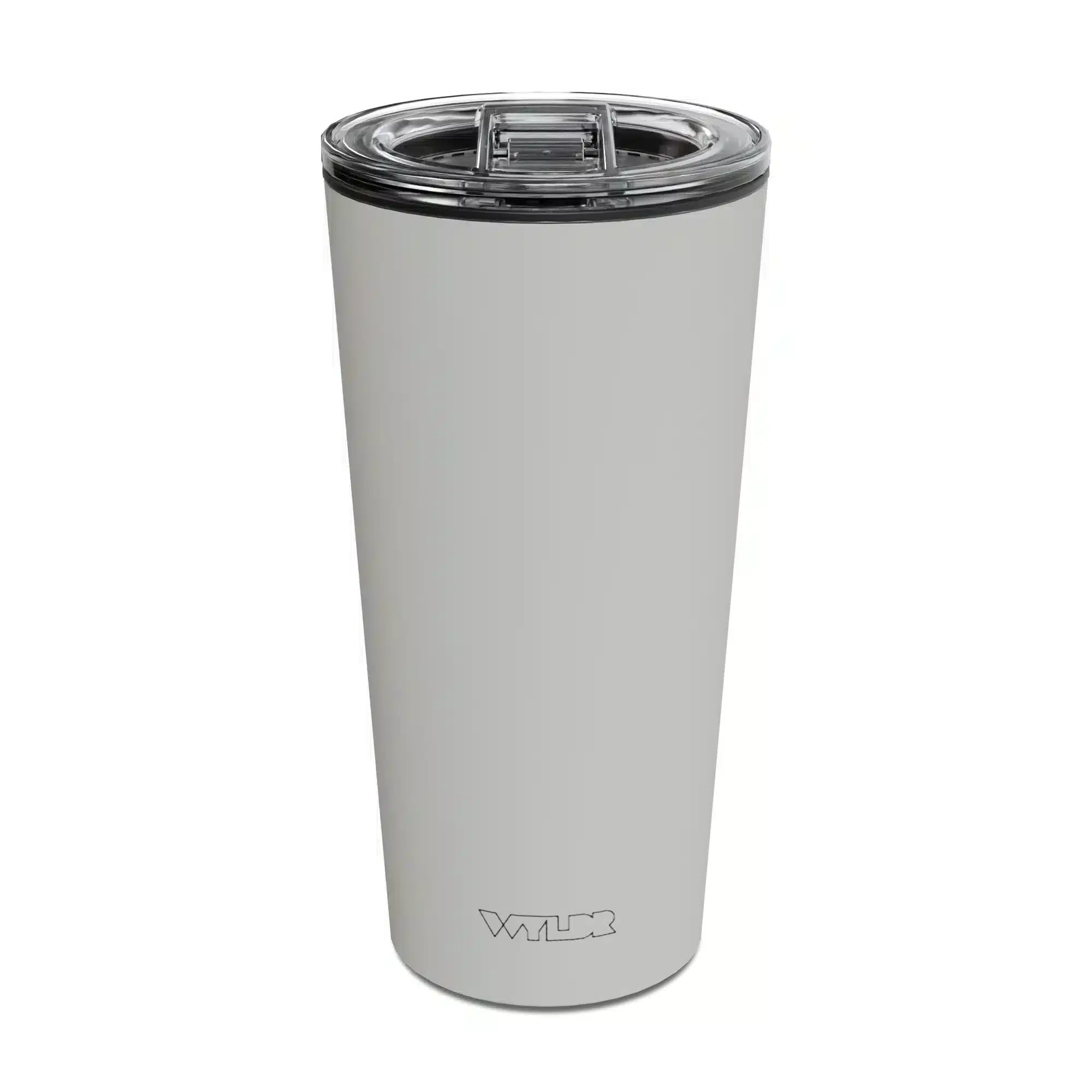 (DT) DUUN Tumbler | Dune an image of a 15 oz tumbler with a glass insert and BPA-free lid made of Tritan plastic. The shell is in an off-white color called Dune and has the brand name Wyldr engraved at the bottom.