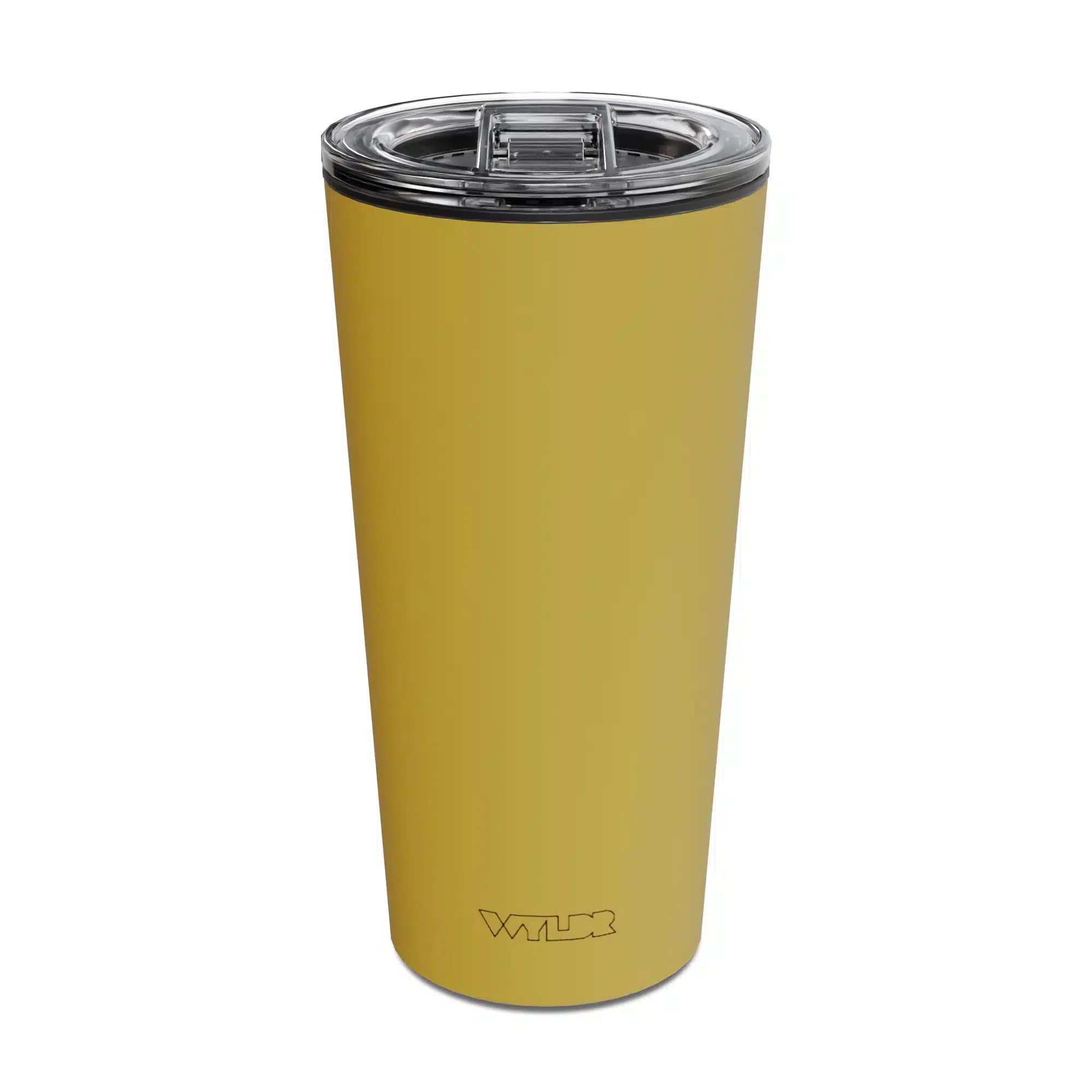 (DT) DUUN Tumbler | Sunflower an image of a 15 oz tumbler with a glass insert and BPA-free lid made of Tritan plastic. The shell is in a yellow color called Sunflower and has the brand name Wyldr engraved at the bottom.