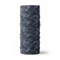 image of a tubular neck gaiter in an updated version of the US Woodland style camo. A topo design has been overlaid on some colors providing an intricate detail to the pattern. The colors used in this design are coal, smoke and rain.