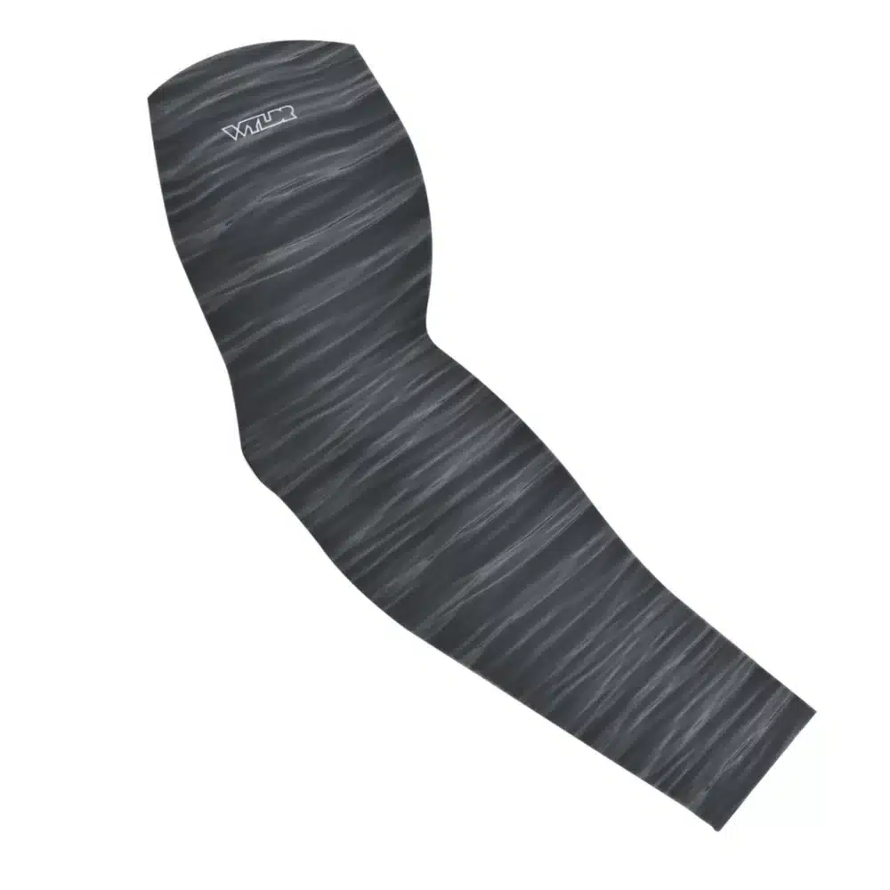 an image of an arm sleeve in a ripple pattern featuring black and gray colors