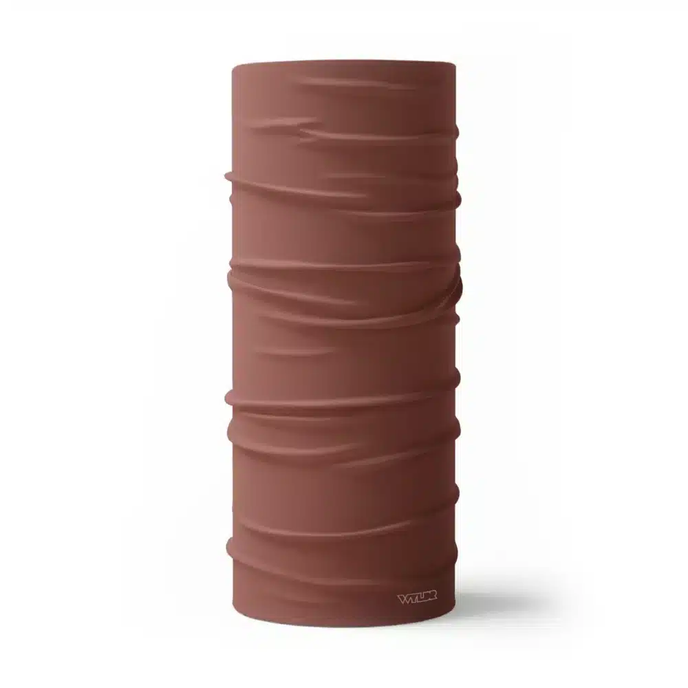 image of a tubular neck gaiter in a solid color called cedar or a rusty orange.
