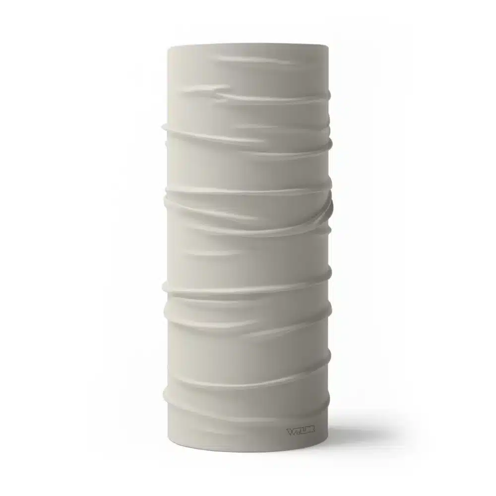 image of a tubular neck gaiter in a solid color called dune, or white.
