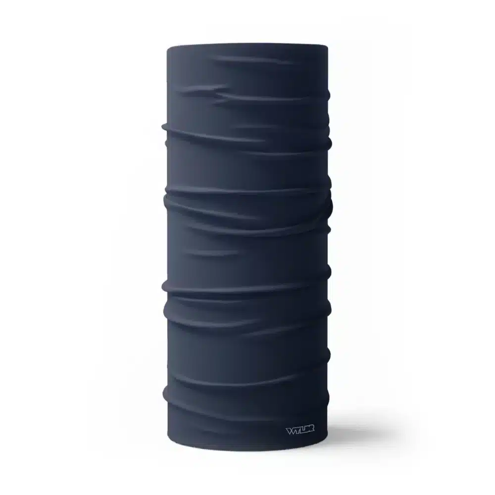 image of a tubular neck gaiter in a solid color called rain, or a dark blue.