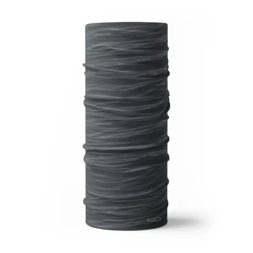 a full size neck gaiter in a ripple pattern featuring gray colors