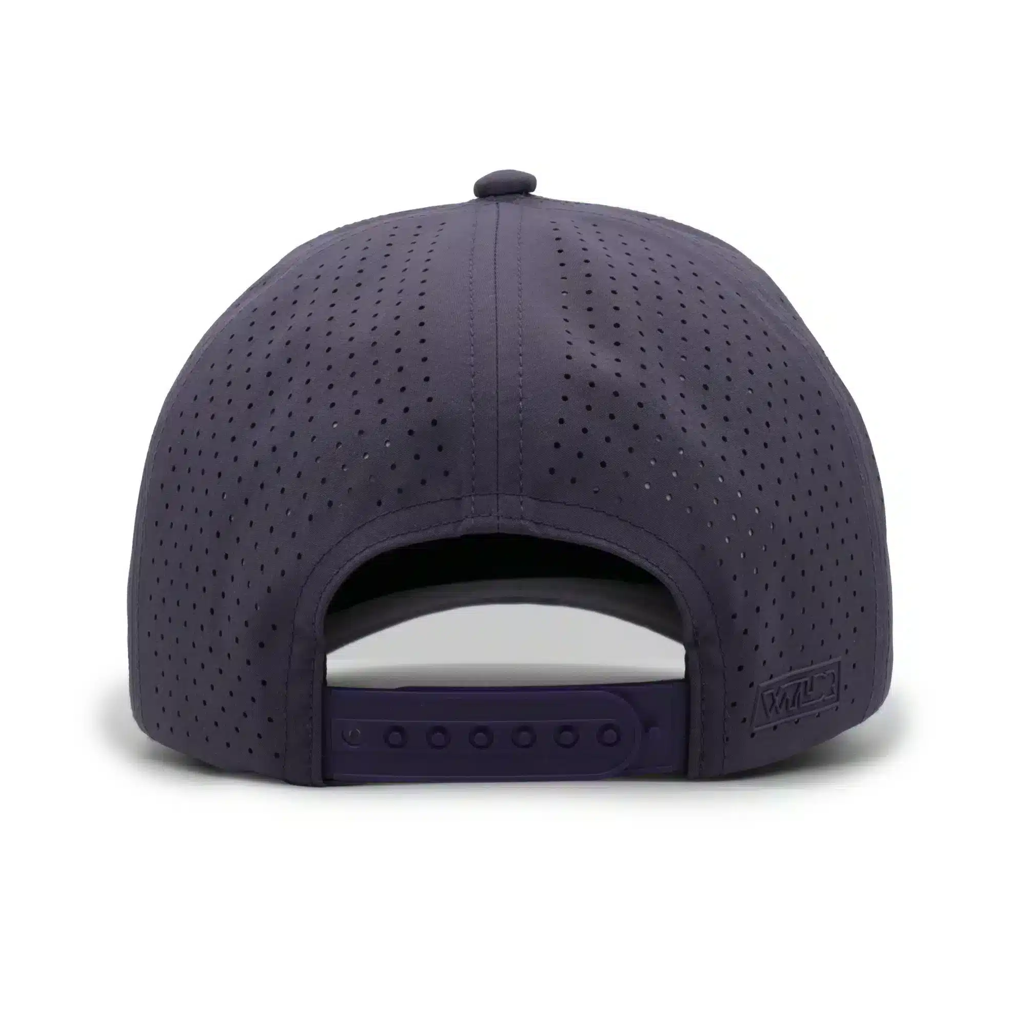 (RH) Ridge Hat | Amethyst - Back View back view of a 5 panel, water resistant, floatable hat. the back panel is fabric with small holes for sweat evaporation while still reducing sun exposure. the hat is dark purple in color