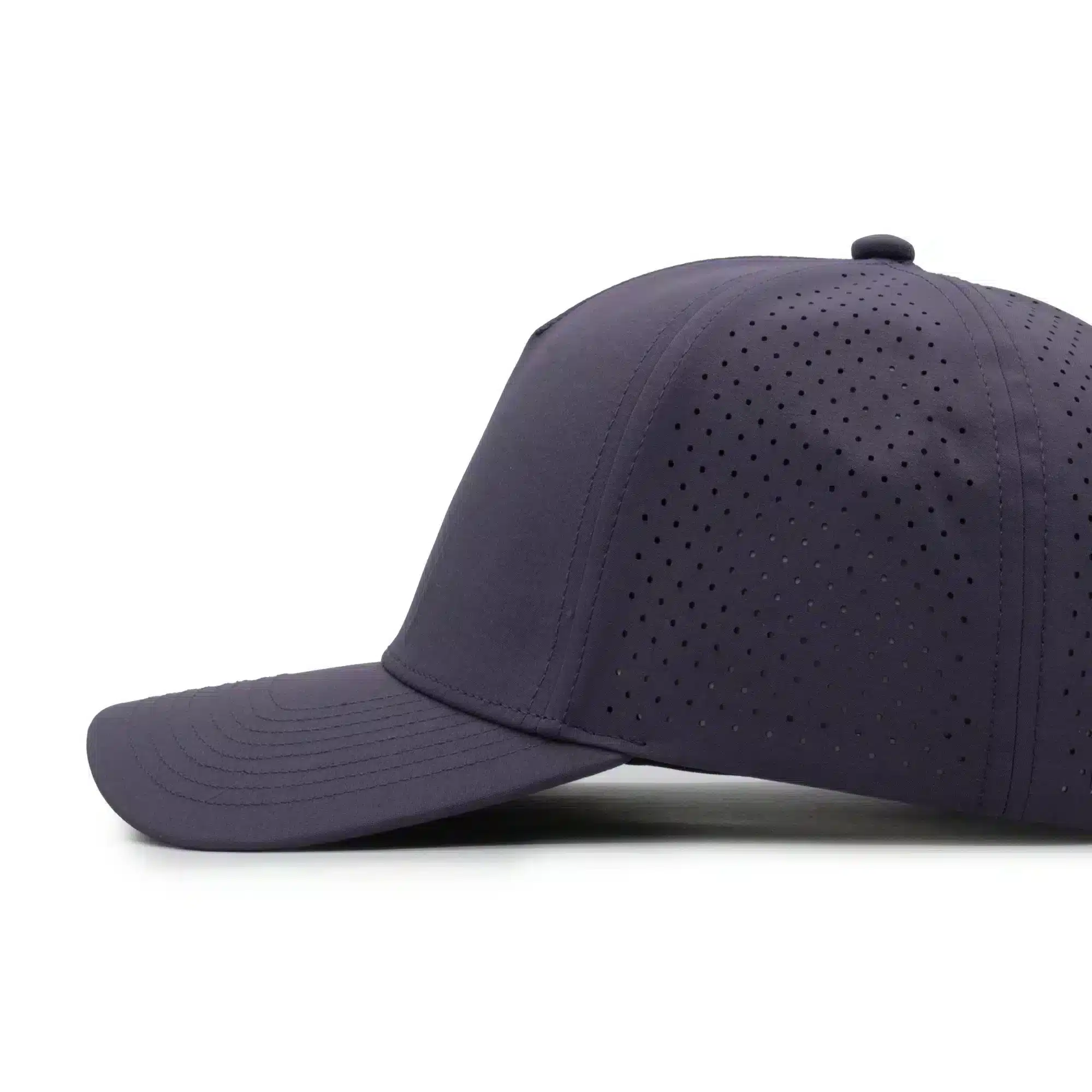 (RH) Ridge Hat | Amethyst - Side View side view of a 5 panel, water resistant, floatable hat. the hat is darkl purple in color