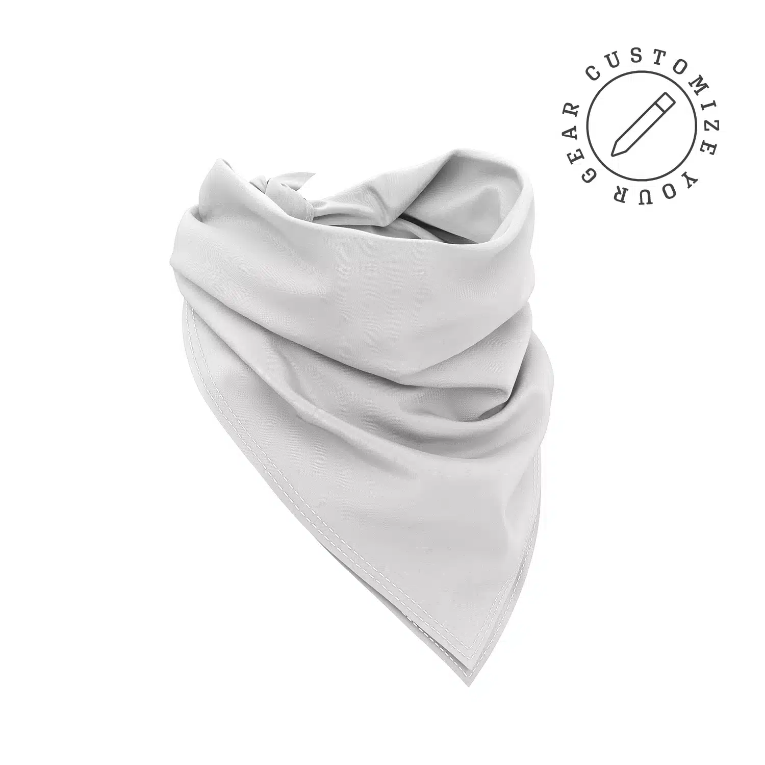 an image of a cotton bandana folded into a triangle shape. It's blank and has text reading "Customize Your Gear"