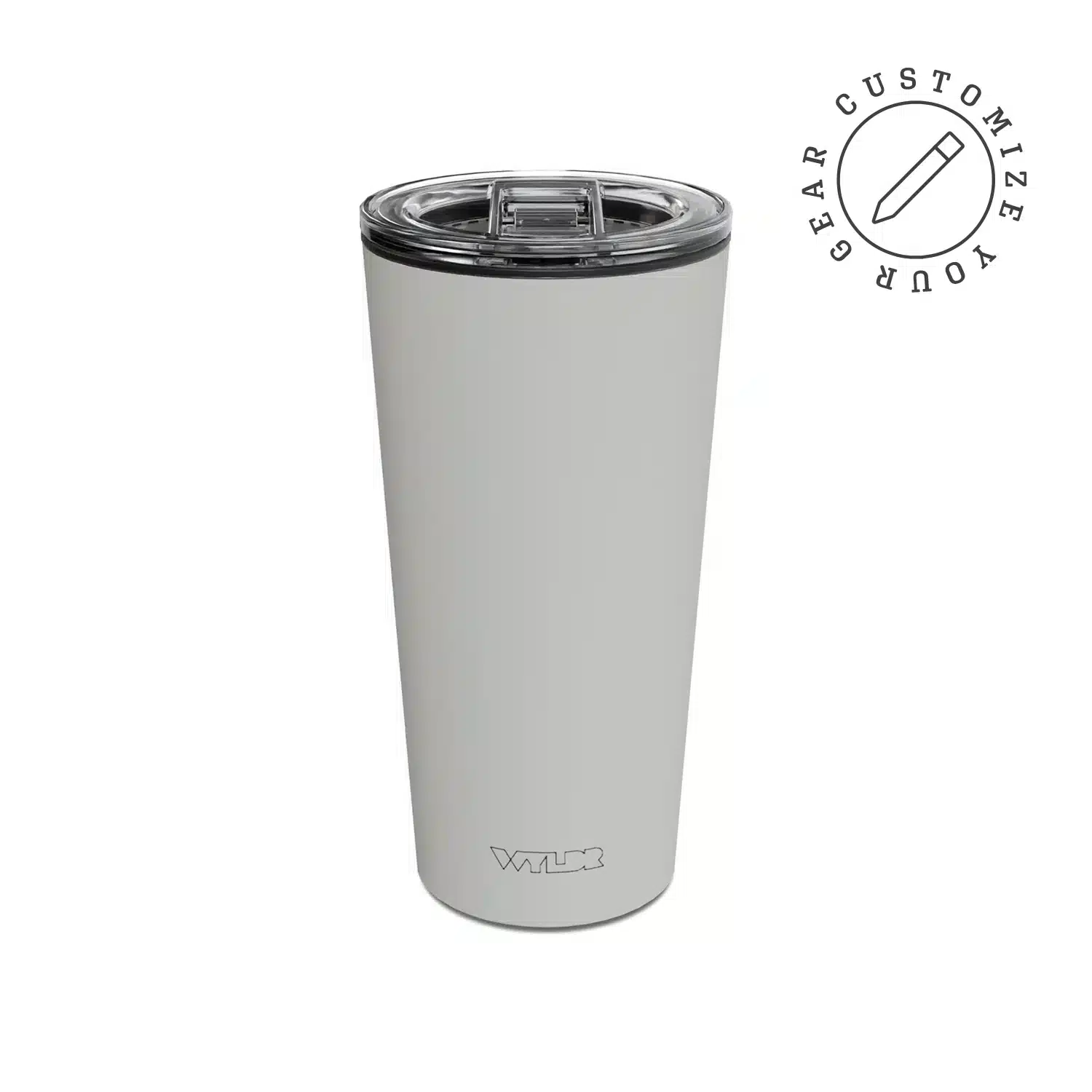 An image of a DUUN tumbler in the slate color. It's blank and has text reading "Customize Your Gear"