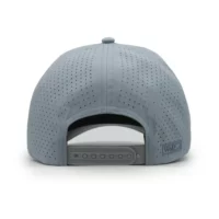 (RH) Ridge Hat | Harbor - Back View back view of a 5 panel, water resistant, floatable hat. the back panel is fabric with small holes for sweat evaporation while still reducing sun exposure. the hat is gray-blue in color