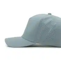 (RH) Ridge Hat | Mist - Side View side view of a 5 panel, water resistant, floatable hat. the hat is light blue in color