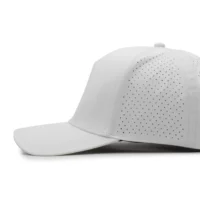 (RH) Ridge Hat | Snow - Side View side view of a 5 panel, water resistant, floatable hat. the hat is white in color