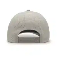 (RH) Ridge Hat | Stone - Back View back view of a 5 panel, water resistant, floatable hat. the back panel is fabric with small holes for sweat evaporation while still reducing sun exposure. the hat is tan in color