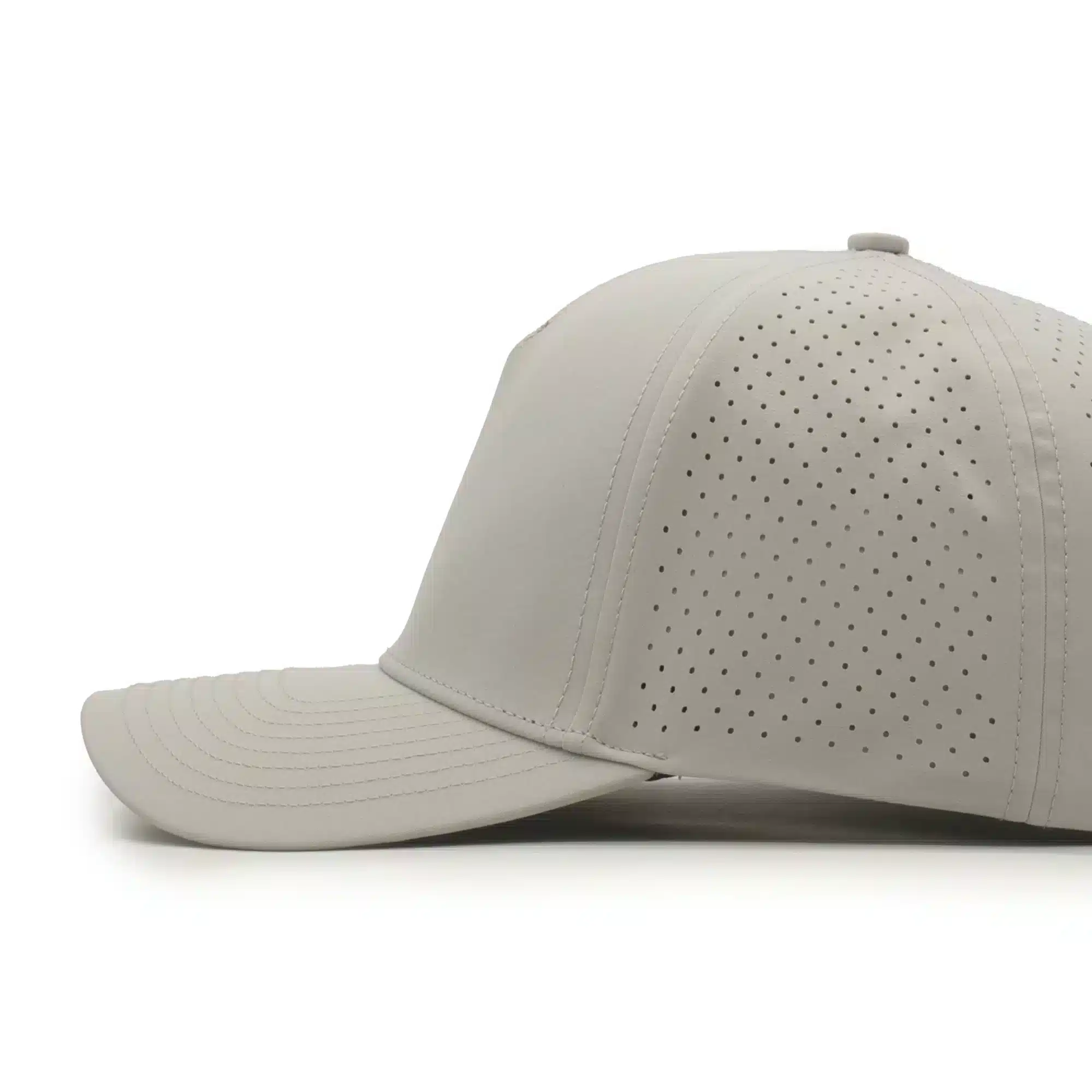 (RH) Ridge Hat | Stone - Side View side view of a 5 panel, water resistant, floatable hat. the hat is tan in color