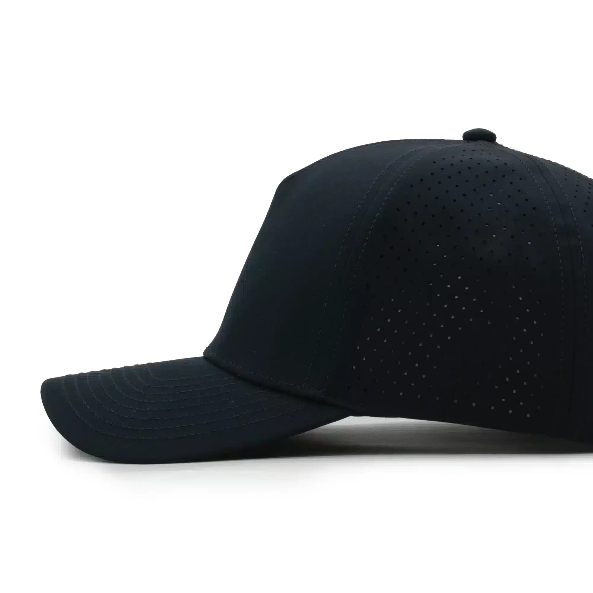 (RH) Ridge Hat | Storm - Side View side view of a 5 panel, water resistant, floatable hat. the hat is black in color